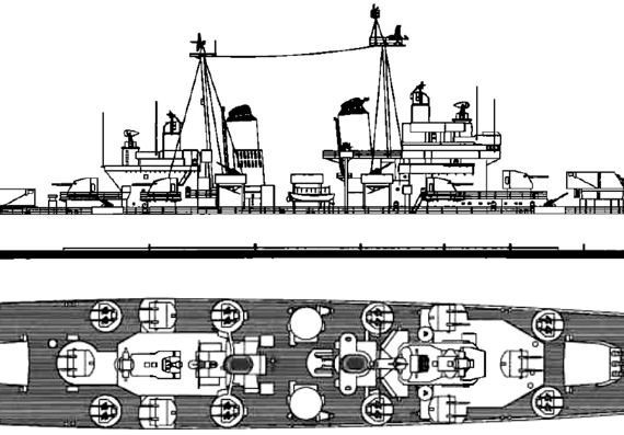 Крейсер USS CA-75 Helena 1957 [Heavy Cruiser] - чертежи, габариты, рисунки